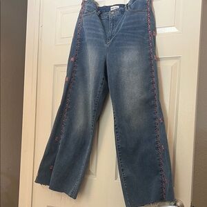 Tribal Jeans wide leg denim with Pink embroidered Details